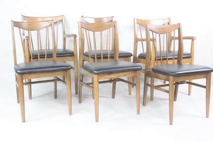 Set of 6 Mid Century Modern Spindle Back Dining Chairs by American Modern