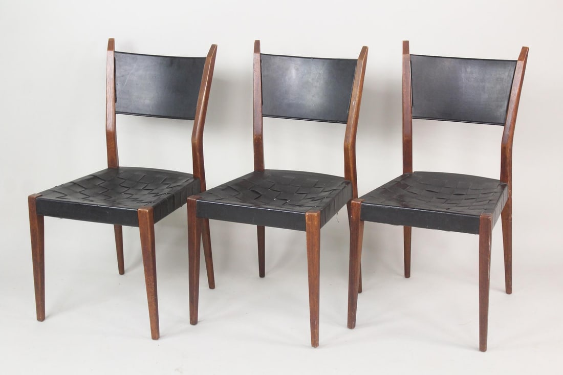 Set of 3 Paul McCobb Irwin Woven Leather Dining Chairs (1 of 16)
