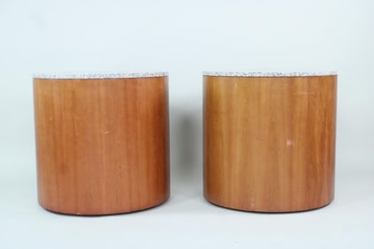 Pair of Wood & Granite Drum Pedestals, 1 of 2