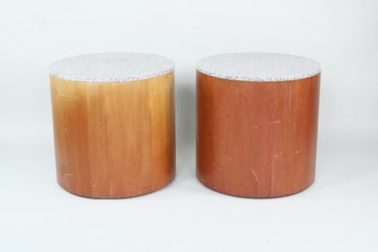 Pair of Wood & Granite Drum Pedestals, 2 of 2