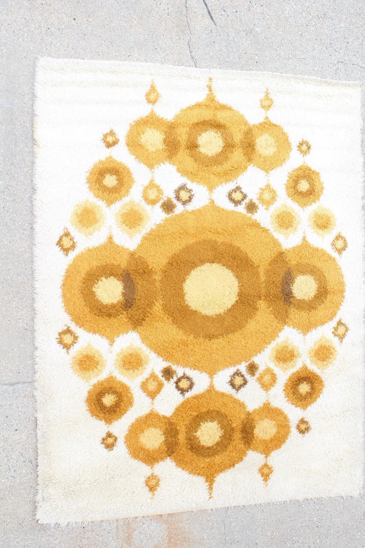 Danish Modern Rya Shag Rug, Orange & Yellow Pattern (1 of 10)