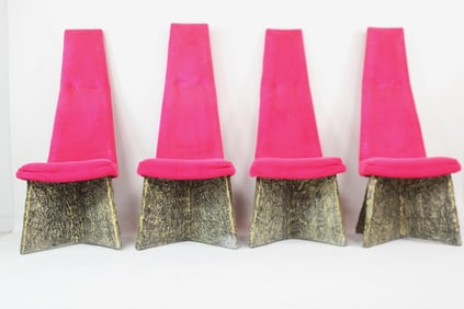 Set of 4 Adrian Pearsall Brutalist High Back Hot Pink Chairs