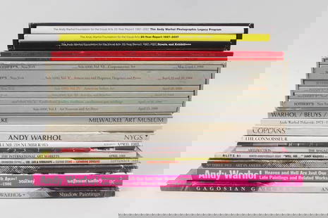 Lot of 21 Andy Warhol Related Magazines & Catalogs: Lot of 21 Andy Warhol Related Magazines & Catalogs. Collection of magazines and catalogsall relating to Andy Warhol. Including GagosianExhibition Catalogs, Sotheby's Auction Catalogs, magazines such a