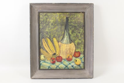 Oil Painting Still Life of Bananas & Apples, Signed Winnie Miller 1955