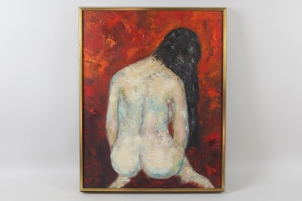 Oil Painting Nude Seated Woman's Backside, Signed Cherundolo