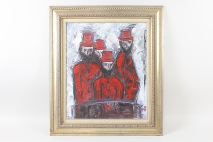 Oil Painting Figures in Red, Signed Cherundolo