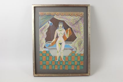 David Sharpe Pastel "Woman Drying Herself" 1980