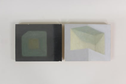 Pair of Clark Murray Expressionist Geometric Paintings, Muted Tones