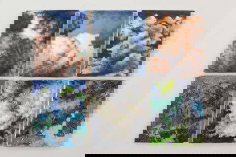 Group of 6 Clark Murray Expressionistic Paintings, Clouds: Group of 6 Clark Murray Expressionistic Paintings, Clouds. Six small complementary paintings on stretched canvas depicting stormy skies with dark clouds full of rich color and movement. Unsigned, by t