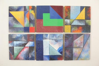 Group of 6 Small Clark Murray Geometric Abstract Paintings, Cloud Textures