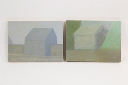 Pair of Clark Murray Expressionist Paintings, Buildings in Muted Colors