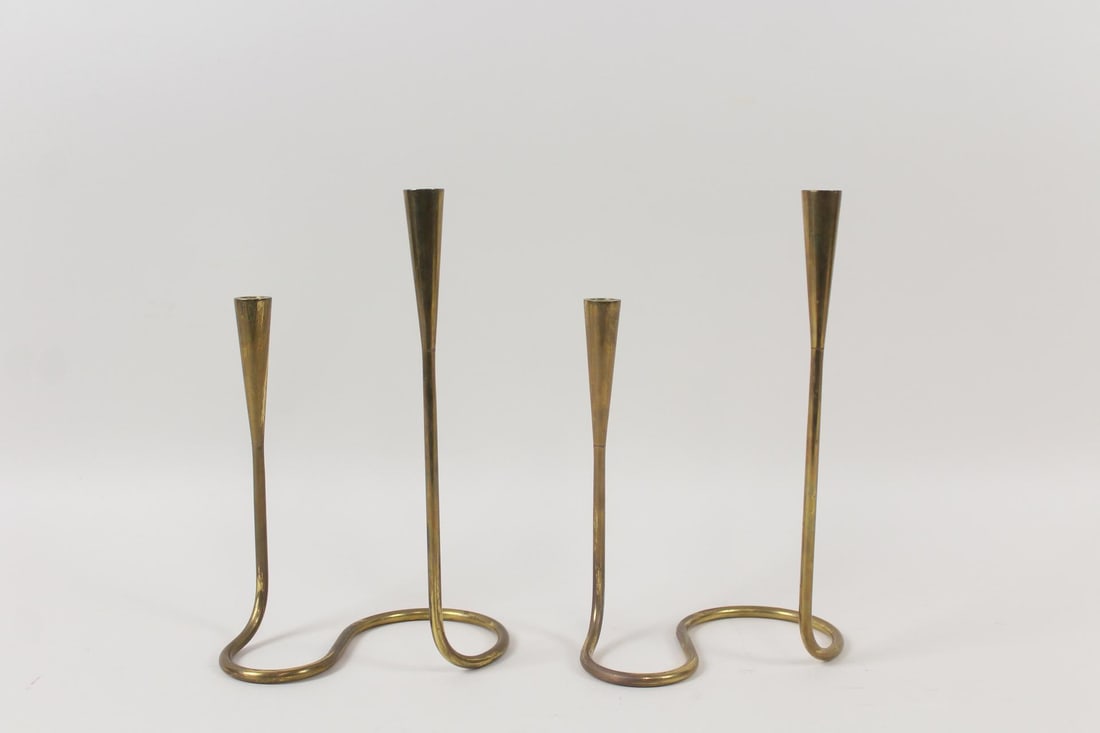 Pair of Illums Bolighus Brass Serpentine Candlesticks (1 of 9)