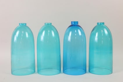 Lot of 4 Blue Glass Display Cloche Domes
