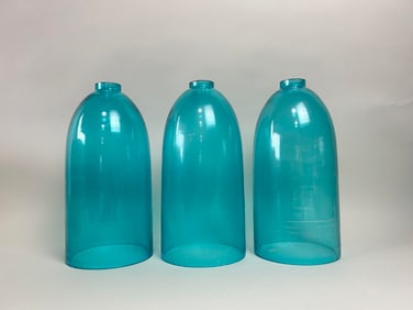 Lot of 3 Aqua Blue Glass Display Cloche Domes