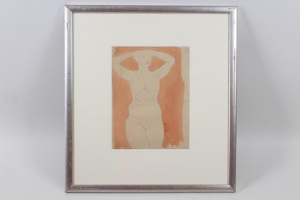 Modernist Watercolor Painting of a Nude Female Figure