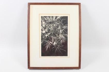 Modernist B&W Abstract Etching "Landscape" Signed 1961