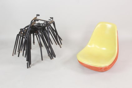 Set of 11 Herman Miller Eames Shell Chairs, Disassembled, Orange Yellow