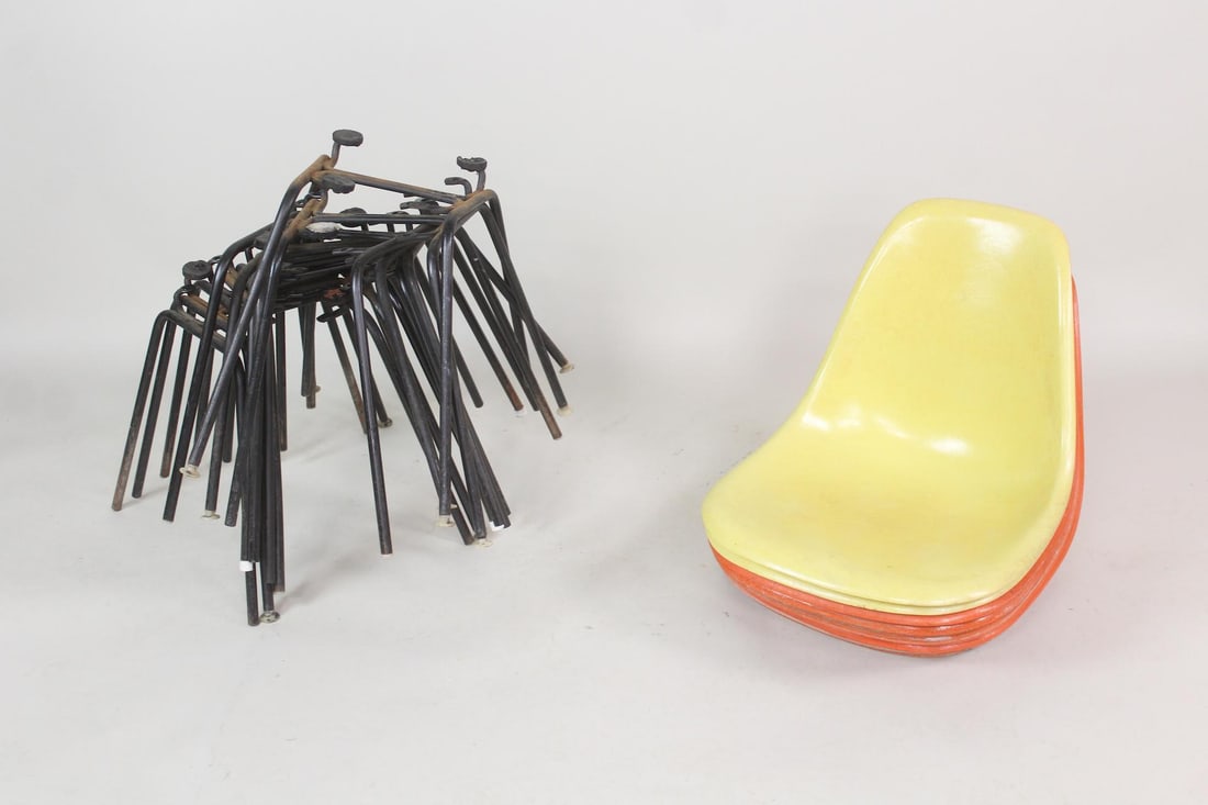Set of 11 Herman Miller Eames Shell Chairs, Disassembled, Orange Yellow (1 of 13)