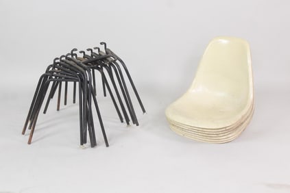 Set of 7 Herman Miller Eames Shell Chairs, Disassembled, Tan