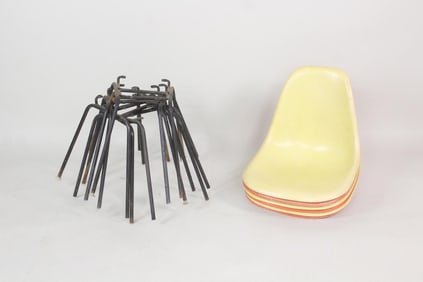 Set of 6 Herman Miller Eames Shell Chairs, Disassembled, Orange Yellow