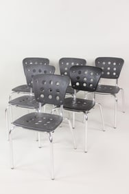 Set of 6 Stacking Black Plastic & Aluminum Outdoor Chairs, Indecasa Spain