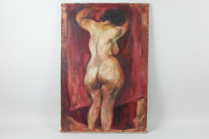 Expressionist Nude Figure Painting in Red