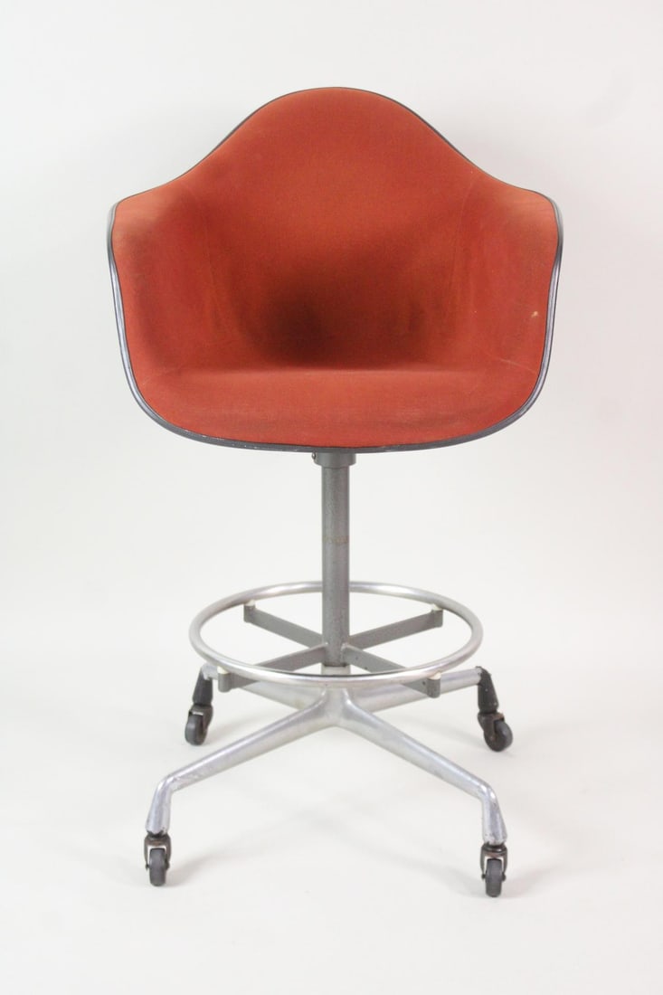Herman Miller Eames Shell Draftsman's Stool, Brick Red (1 of 11)