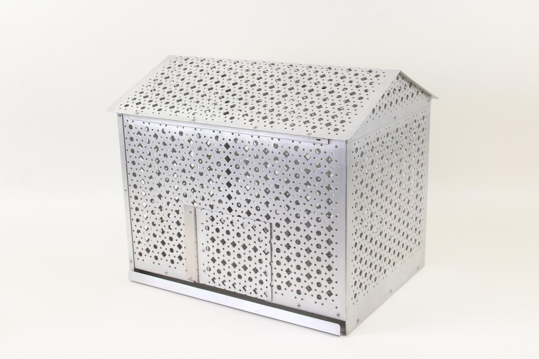 Folk Art House Shaped Perforated Metal Bird or Squirrel Cage (1 of 12)