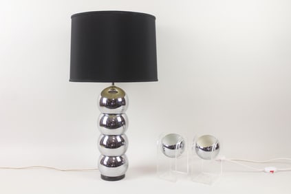Lot of 3 Chrome Balls Space Age Lamps, Spotlights