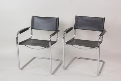 Pair of Black Leather 'S34' Cantilever Chairs by Mart Stam