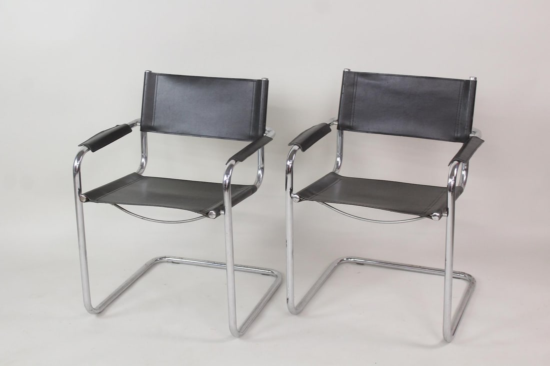 Pair of Black Leather 'S34' Cantilever Chairs by Mart Stam (1 of 15)
