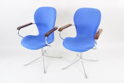Pair of Mid-Century Modern "Ion" Desk Chairs, Gideon Kramer, Blue