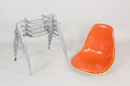 Set of 4 Herman Miller Eames Stacking Shell Chairs, Disassembled, Orange Yellow