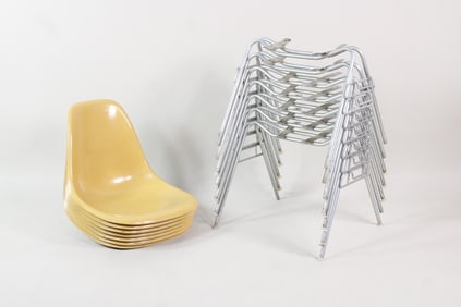 Set of 7 Herman Miller Eames Stacking Shell Chairs, Disassembled, Ochre