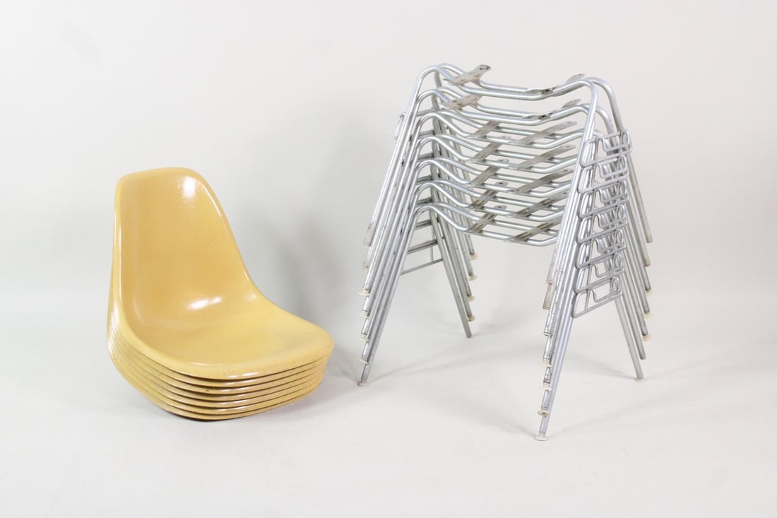 Set of 7 Herman Miller Eames Stacking Shell Chairs, Disassembled, Ochre (1 of 11)