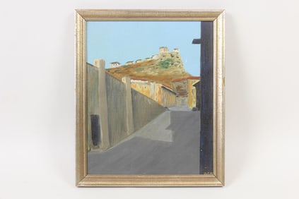 Mid Century Modern Greek Street Scene Painting