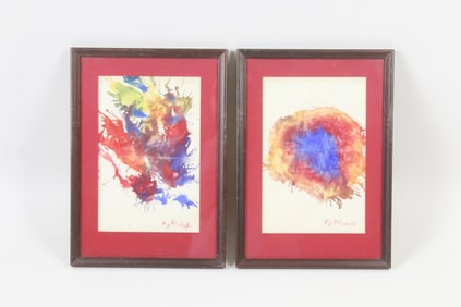 Pair of Framed Abstract Watercolor Paintings "By Nichols" Child Art
