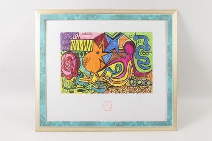 Henry Jakobe Modernist Abstract Pastel Painting of a Bird