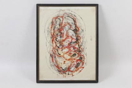 Mid Century Framed Modernist Abstract Painting on Paper