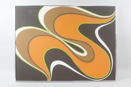 Mid Century Modern Groovy Orange & Brown Painting on Canvas