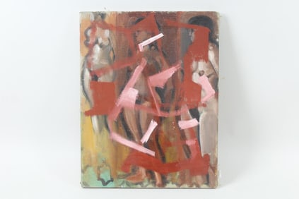 Modernist Painting, 3 Nude Figures with Abstract