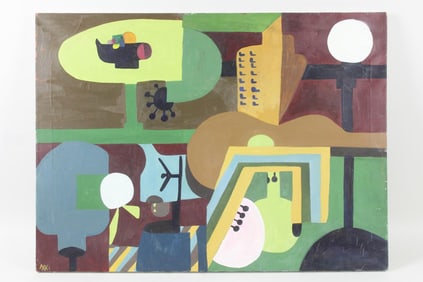 Mid-Century Modern Abstract Painting, Signed
