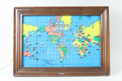 Mid Century Modern Howard Miller 1959 World Time Clock, Map
