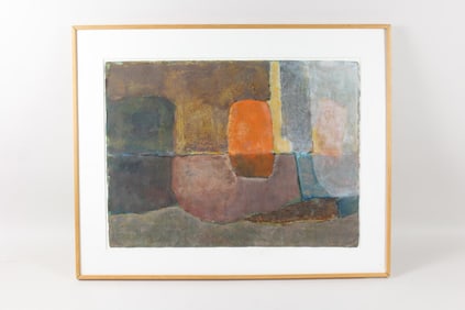 Framed Minimalist Abstract Watercolor Painting in Earthy Tones
