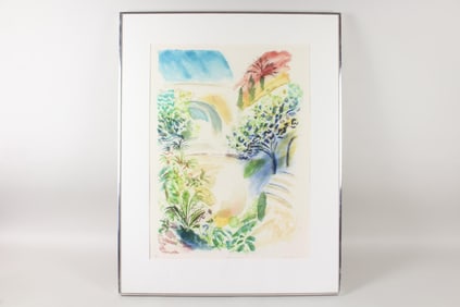 Mid Century Modern Color Screenprint "Tropical Garden" by Peter Eastham