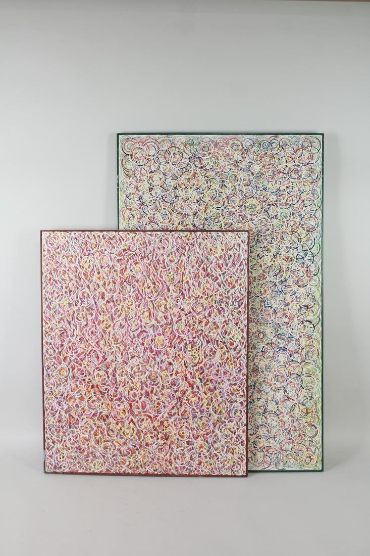 Pair of Modernist Abstract Circle Paintings, John Stark Woodstock (1 of 13)