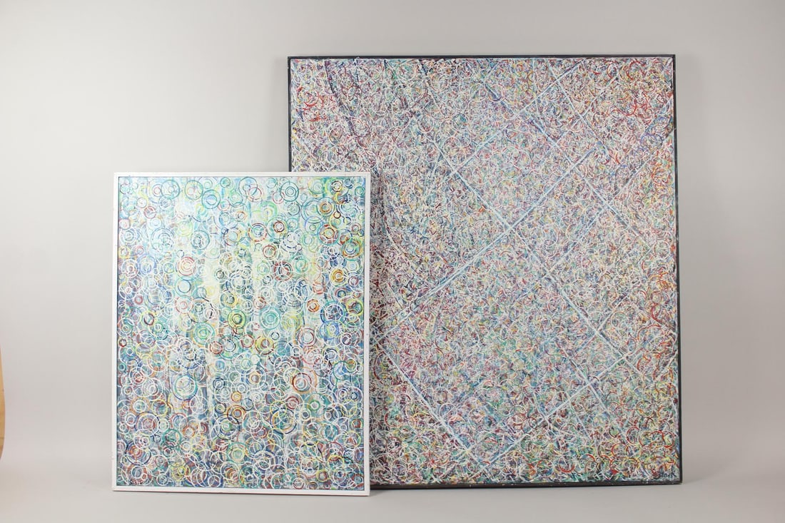Pair of Modernist Abstract Circle Paintings, John Stark Woodstock (1 of 15)