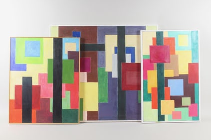 Group of 3 Modernist Geometric Abstract Paintings, John Stark Woodstock