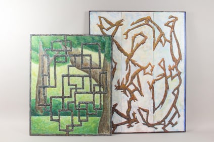 Pair of Modernist Organic Natural Paintings, John Stark Woodstock