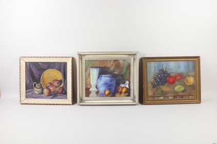 Lot of 3 Oil Paintings Still Life of Fruit